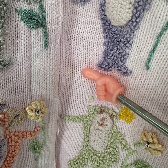 Vintage Storybook Knits L Monkey Bear Short Sleeve Cardigan Sweater Floral - Picture 6 of 13